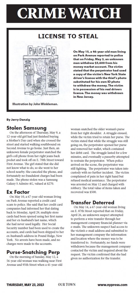 Crime report illustration for May 23, 2013